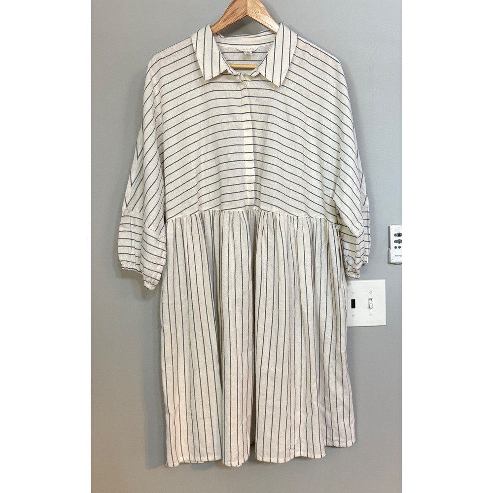 Caslon Shirt Dress Women 1X White Grey Striped Linen Blend Lena STP NWT